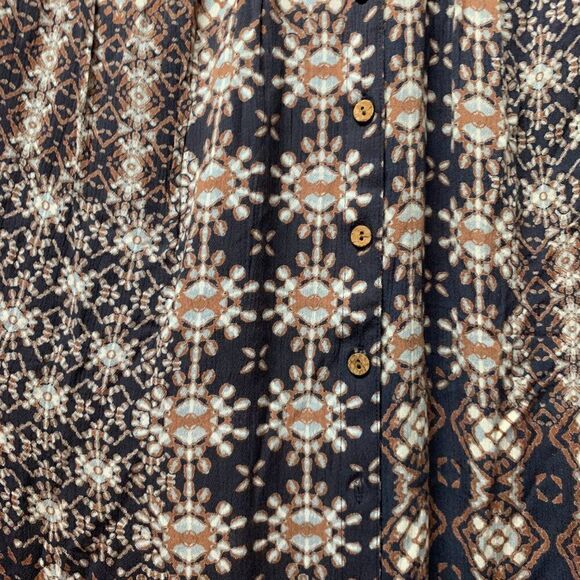 Tolani Collection Button Down Navy and Brown Top Size Small - Picture 4 of 5